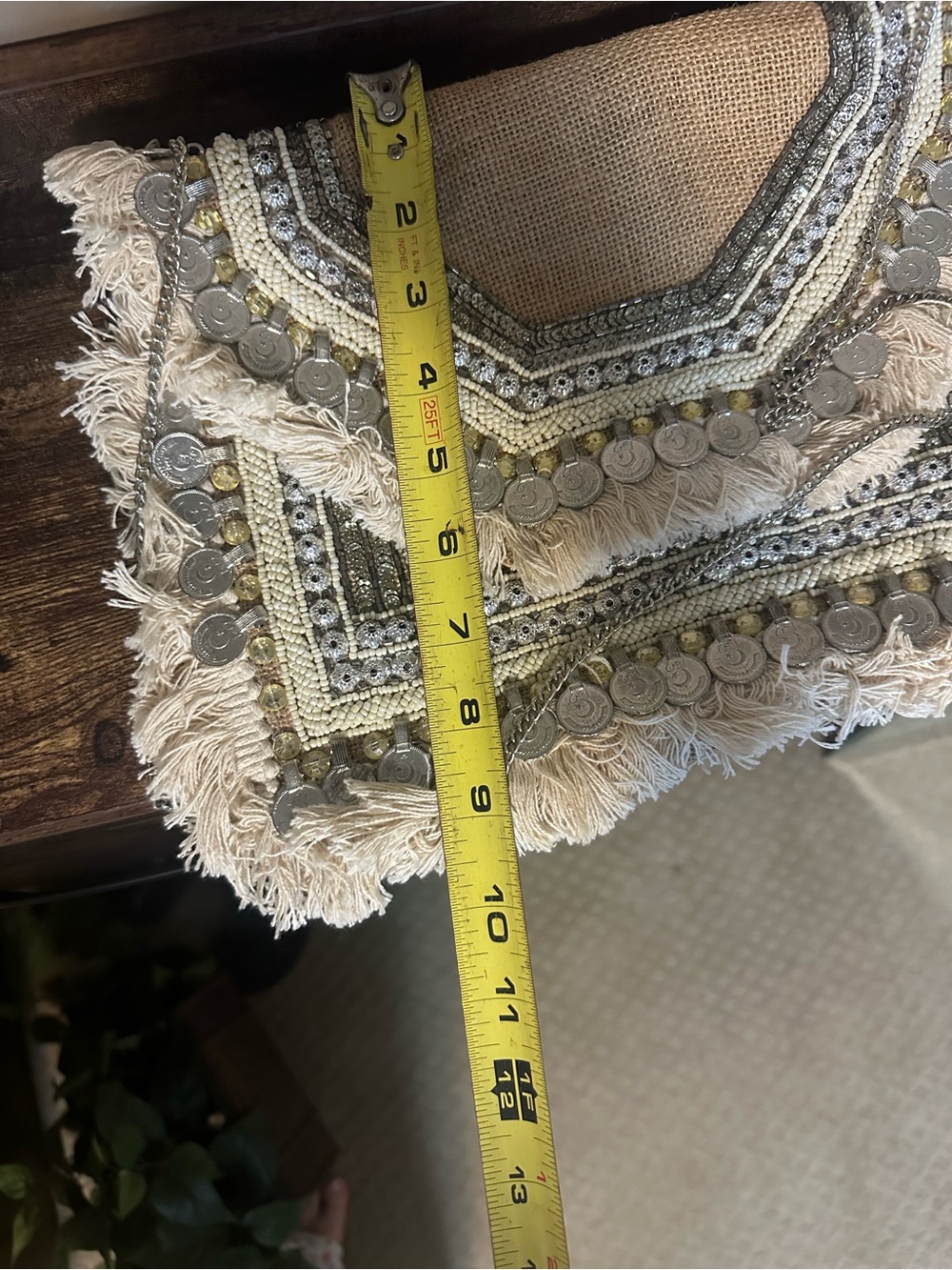 Embellished Fringe Coin Clutch in Cream and Gold - Picture 5 of 5